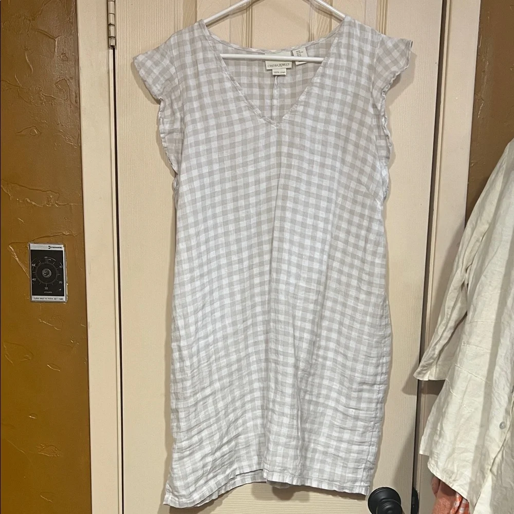 Cynthia rowley 100% linen Women's Gingham V-Neck Dress - Picture 1 of 2